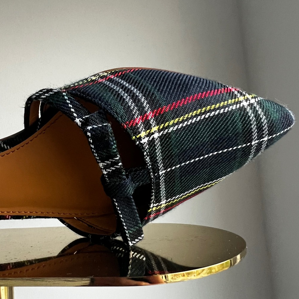 J.Crew Tartan Plaid D'Orsay Bow Flats Green Navy Red Pointed Toe Shoes